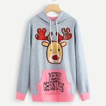 Shein Christmas Deer And Letter Pattern Hoodie