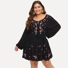 Shein Plus Button Up Waist Drawstring Flower Print Dress