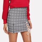 Shein Plaid Lace Up Zip Skirt