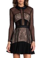 Shein Black Doll Collar Long Sleeve Hollow Mesh Insert Eyelash Lace Dress