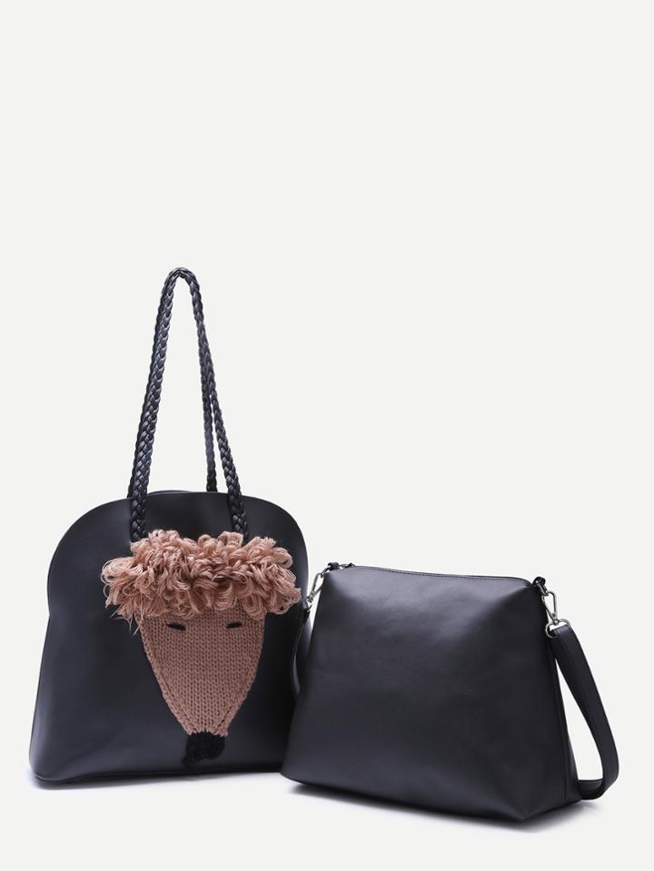 Shein Fox Head Embellished Faux Leather 2pcs Bag Set