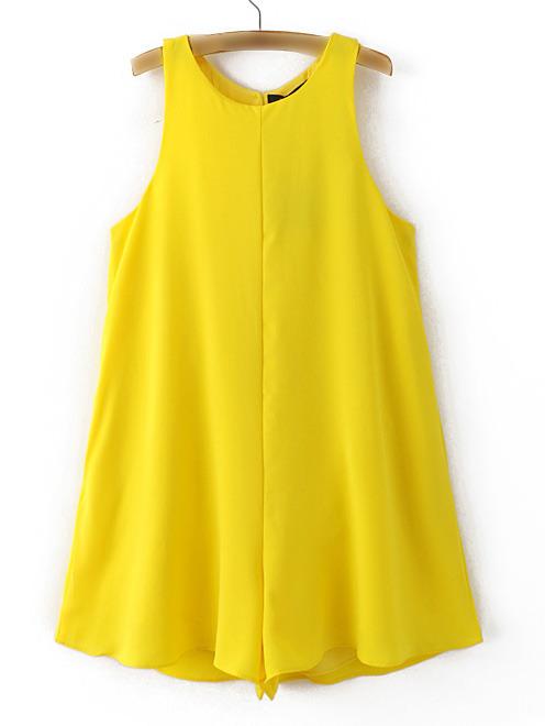 Shein Yellow Sleeveless Cutout Back Chiffon Siamese Trousers