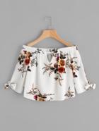 Shein V Cut Tie Cuff Florals Bardot Top
