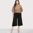 Shein Plus Flounce Sleeve Top & Capris Pants