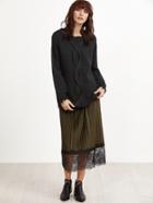 Shein Black Frayed Cable Pattern Sweater