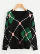 Shein Heart And Diamond Pattern Jumper