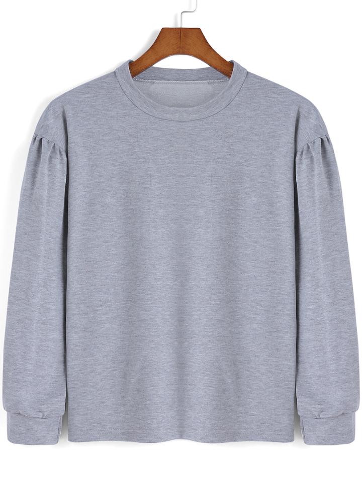 Shein Grey Round Neck Long Sleeve Loose Sweatshirt