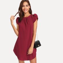 Shein Petal Puff Sleeve Curved Hem Dress