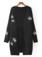Shein Embroidery Detail Open Front Longline Cardigan