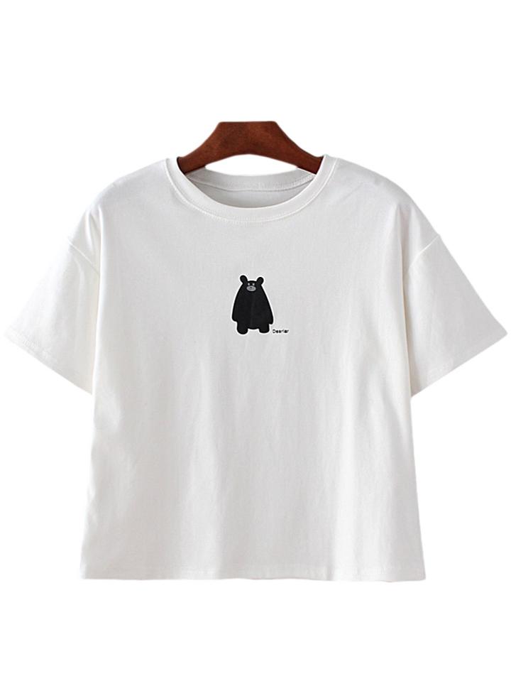 Shein White Short Sleeve Cartoon Printed T-shirt