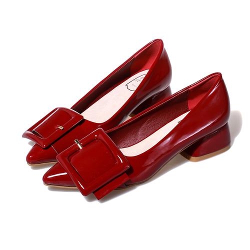 Shein Burgundy Oversized Rentangle Buckle Featured Flats