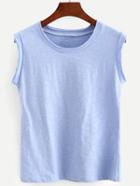 Shein Raw Hem Blue Slub Sleeveless T-shirt