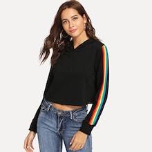 Shein Rainbow Striped Side Crop Hoodie