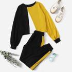 Shein Colorblock Pullover And Contrast Sideseam Sweatpants Set