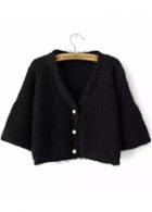 Rosewe Simple Button Closure Half Sleeve Solid Black Cardigans