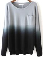 Shein Black Dip Hem Ombre Pocket Sweater