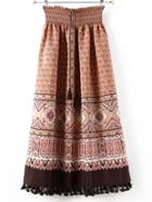 Shein Khaki Drawstring Tassel Tribal Print Skirt