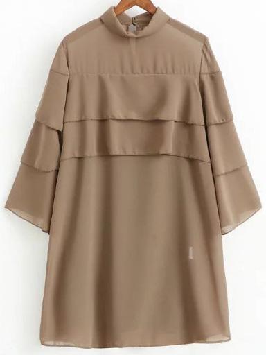 Shein Khaki Three Quarter Sleeve Layered Dress