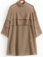 Shein Khaki Three Quarter Sleeve Layered Dress