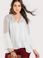 Shein Lace Detail Button Up Blouse