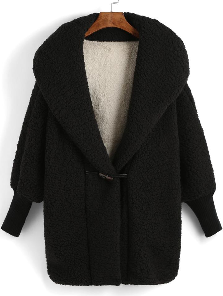 Shein Black Hooded Horns Deduction Loose Coat