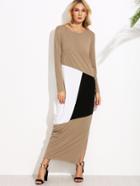 Shein Camel Color Block Slit Long Cocoon Dress