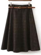 Shein Brown Plaid Midi Skirt
