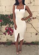 Rosewe Open Back Front Slit White Bodycon Dress