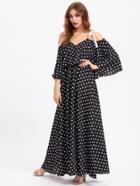 Shein Ribbon Tie Shoulder Double Layer Polka Dot Dress