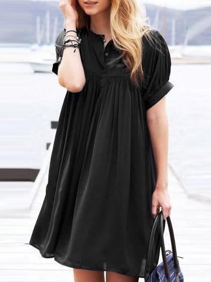 Shein Black Short Sleeve Buttons Loose Dress