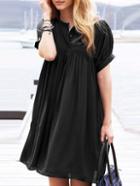 Shein Black Short Sleeve Buttons Loose Dress