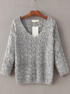 Shein Light Grey Hollow Out V Neck Knitwear