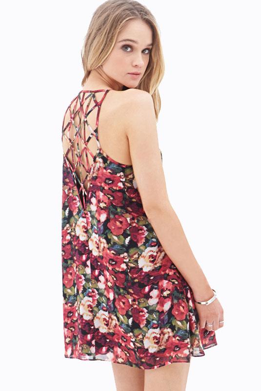 Shein Multicolor Spaghetti Strap Floral Chiffon Dress
