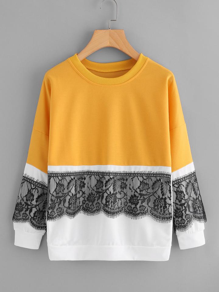 Shein Lace Crochet Contrast Sweatshirt