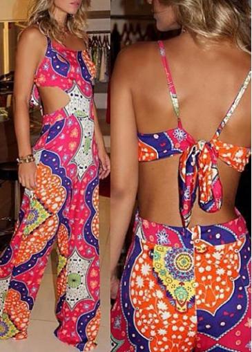 Rosewe Tribal Print Open Back Ankle Length Jumpsuit