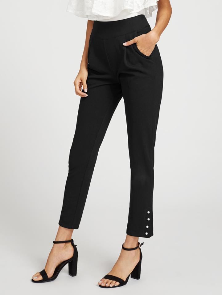 Shein Pearl Button Hem Tailored Pants