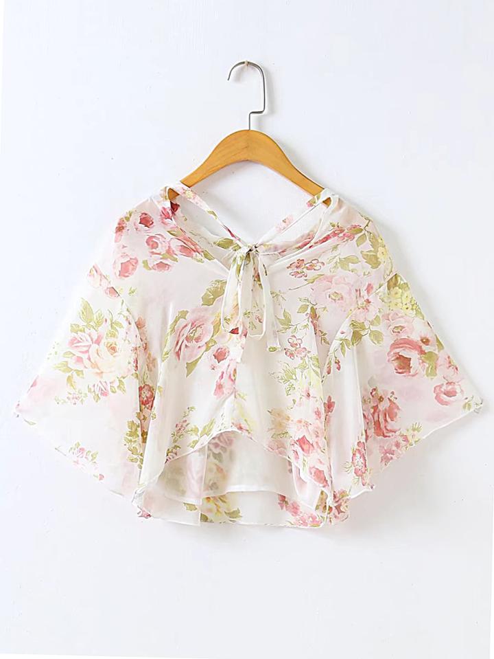 Shein Tie Neck Ruffle Back High Low Top