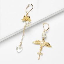 Shein Wing & Cross Detail Mismatched Drop Earrings