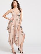 Shein Florals Criss Cross Backless Asymmetric Slip Dress