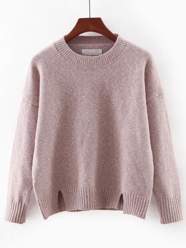 Shein Pink Round Neck Split Knitwear