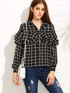 Shein Black Plaid Ruffle Blouse