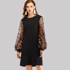 Shein Contrast Mesh Embroidered Detail Dress