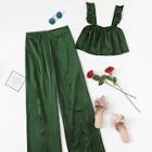 Shein Ruffle Strap Crop Top & Overlap Pants Set