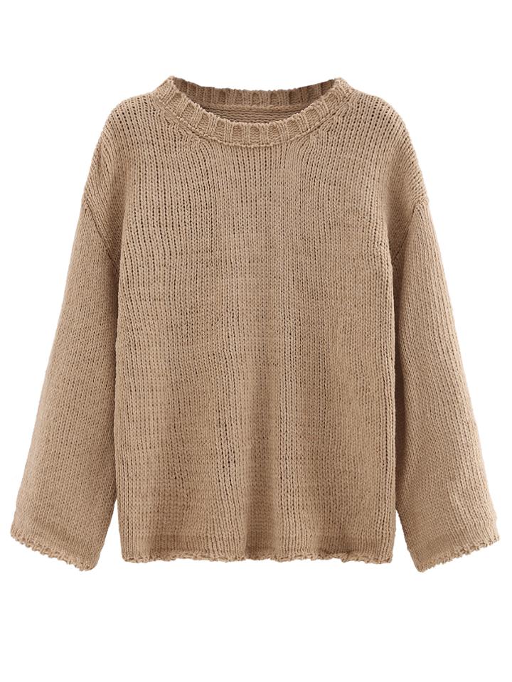Shein Khaki Drop Shoulder Ribbed Sweater