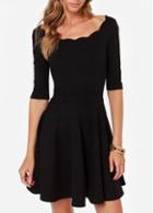 Rosewe Chic Round Neck Half Sleeve Black A Line Dress