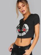 Shein Lace Up Romantics Crop Tee