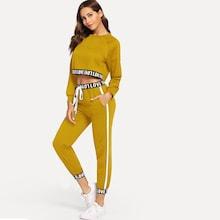 Shein Contrast Letter Taped Top With Pants