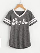 Shein Striped Sleeve Letter Print Tee