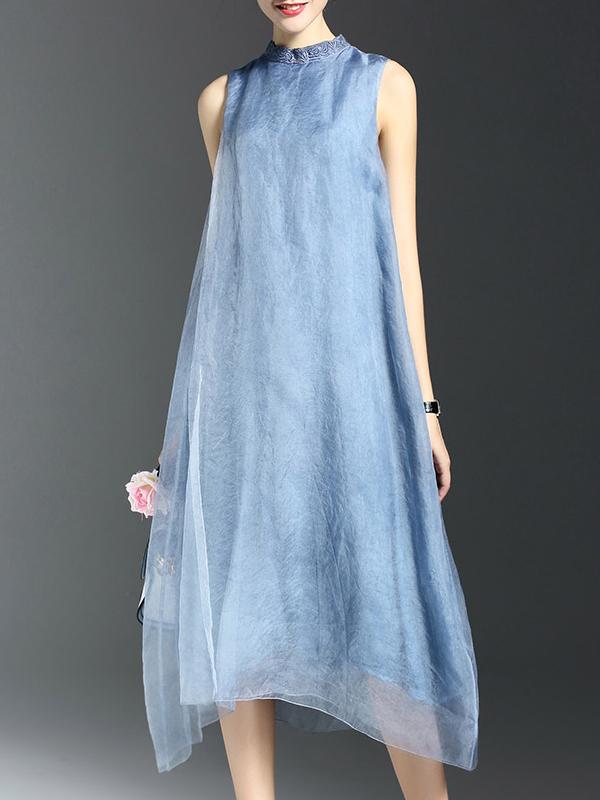 Shein Blue Collar Sleeveless Shift Dress