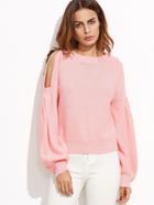 Shein Pink Cold Shoulder Lantern Sleeve Sweater
